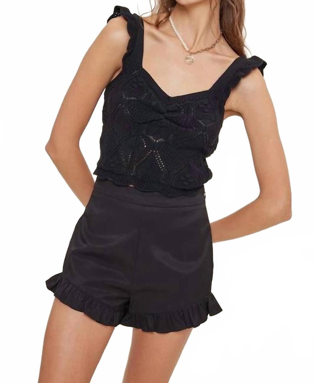 NEW IDEM DITTO ruffle detailed pointelle knit top in black